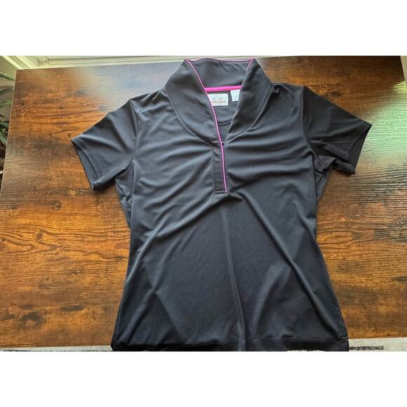 *Good Value* EP Pro Tour Tech Women's 1/4 Zip Black Pink Golf Polo Shirt- Size M - Picture 1 of 6